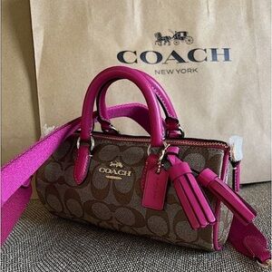 NWT COACH Lacey Crossbody CB874 In Signature Canvas Khaki/Cerise AUTHENTIC